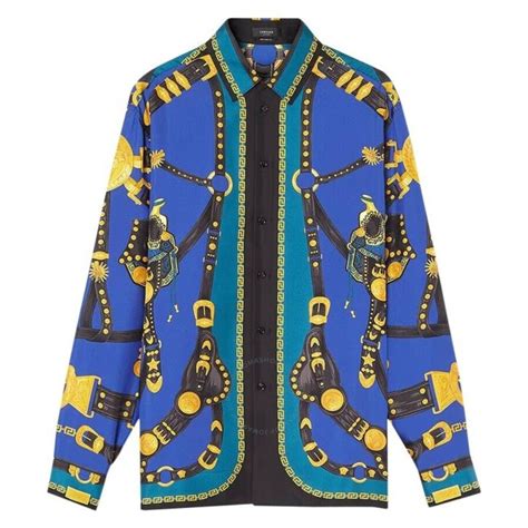 Versace Silk Long Sleeves Medusa Printed Harness Shirt